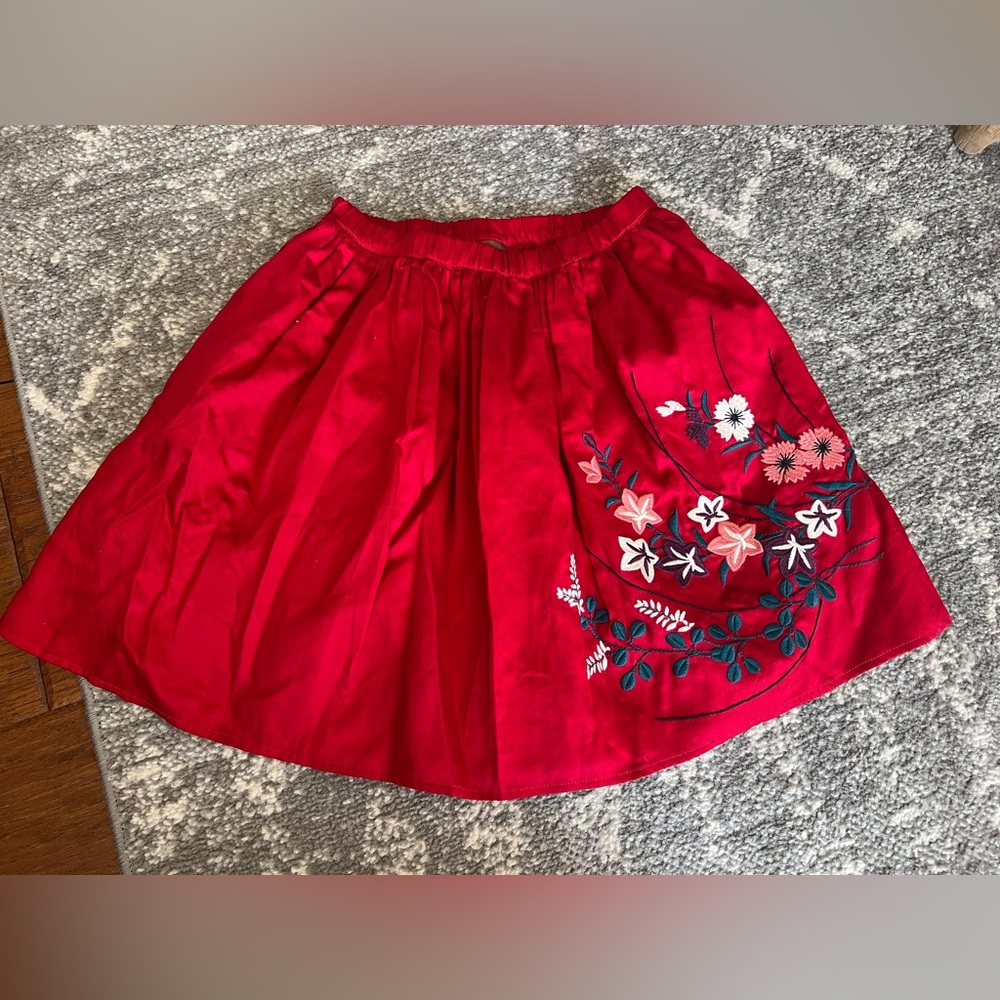 Tea Collection Red Skirt with Floral Embroidery - size 12